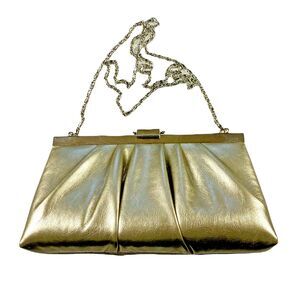 Gunne Sax Evening Bag Gold Clutch Purse Shoulder Chain Buttery Soft